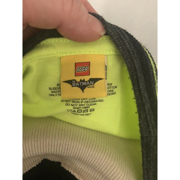 Lego Batman Youth Large Graphic T Shirt Neon Green Gray Sleeves Bat Symbol - Picture 4 of 6